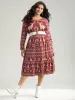 Christmas Elk Gathered Ruffle Layered Hem Dress sold by Bloomchic