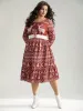 Christmas Elk Gathered Ruffle Layered Hem Dress sold by Bloomchic