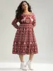 Christmas Elk Gathered Ruffle Layered Hem Dress sold by Bloomchic