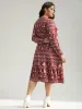 Christmas Elk Gathered Ruffle Layered Hem Dress sold by Bloomchic