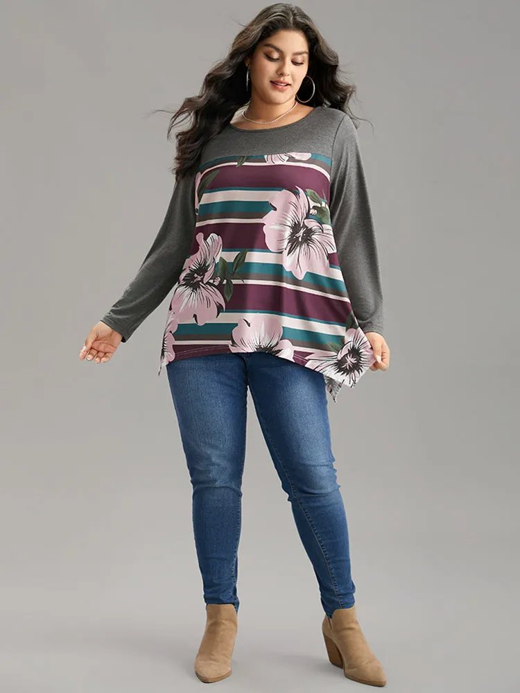 Floral Striped Patchwork Hanky Hem T-shirt sold by Bloomchic product image thumbnail 5