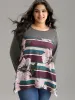 Floral Striped Patchwork Hanky Hem T-shirt sold by Bloomchic