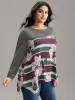 Floral Striped Patchwork Hanky Hem T-shirt sold by Bloomchic