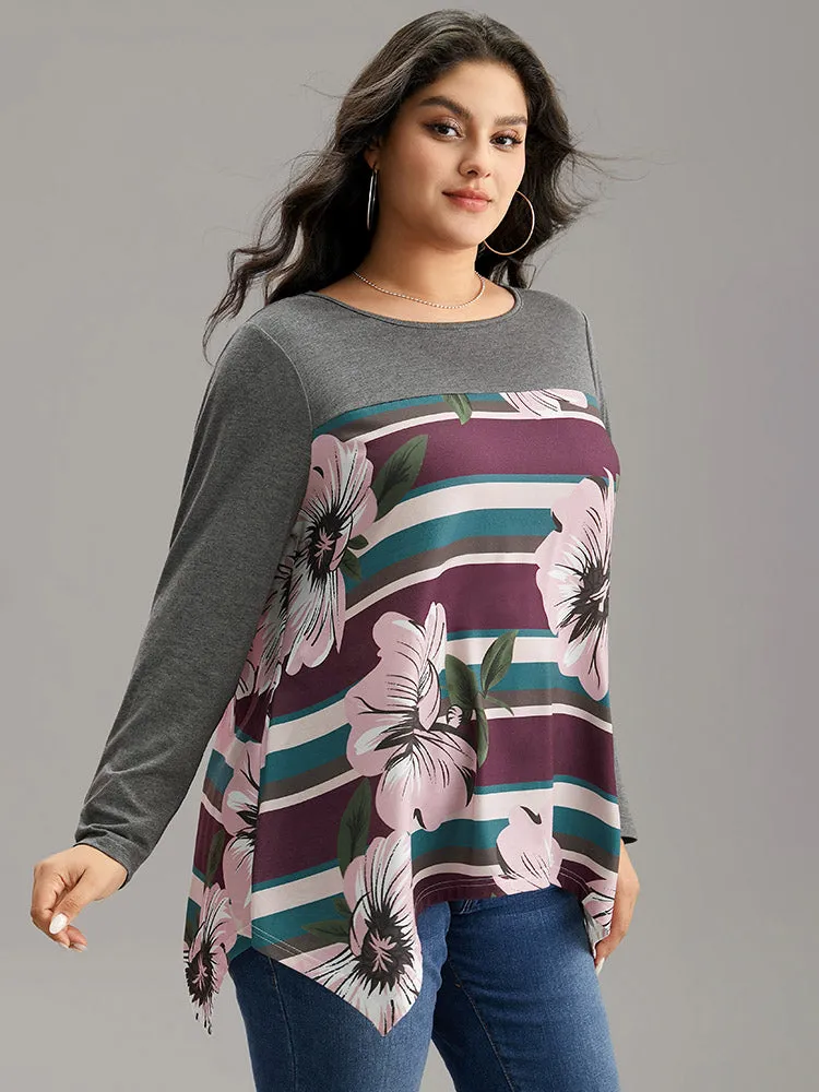 Floral Striped Patchwork Hanky Hem T-shirt sold by Bloomchic product image thumbnail 3