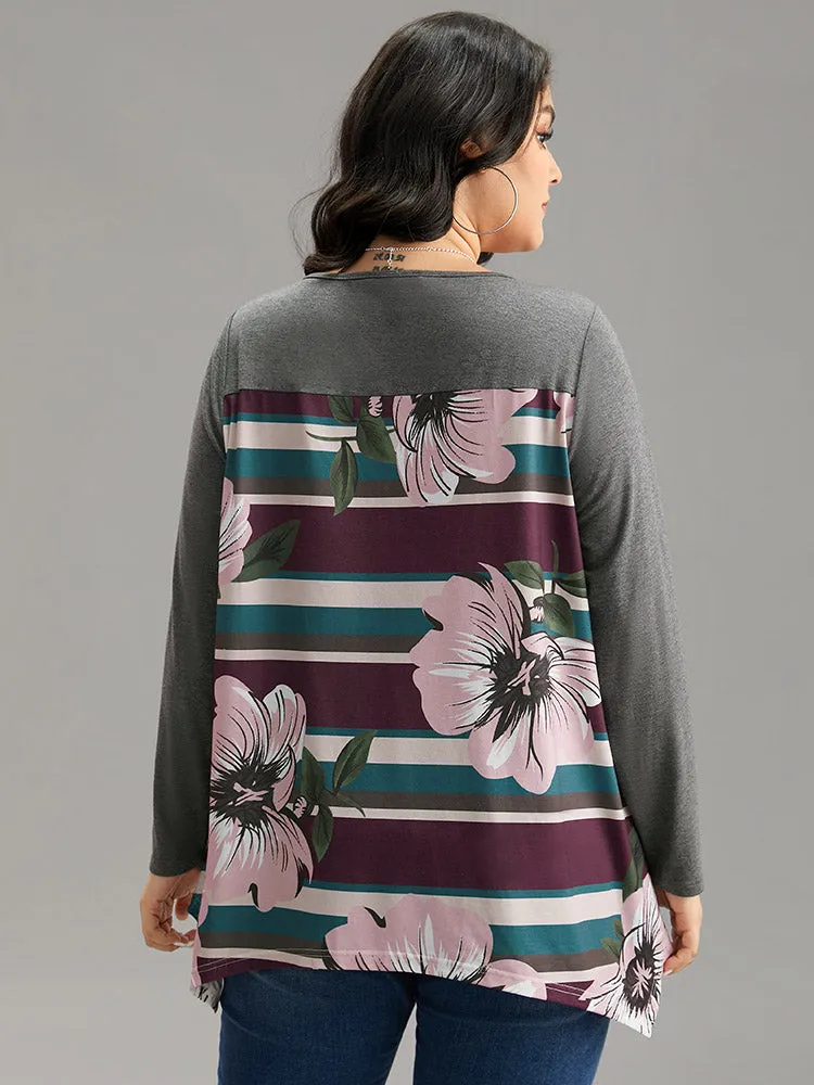 Floral Striped Patchwork Hanky Hem T-shirt sold by Bloomchic product image thumbnail 2