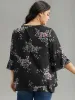 Floral Chiffon Ruffle Sleeve Mesh Patchwork Blouse sold by Bloomchic