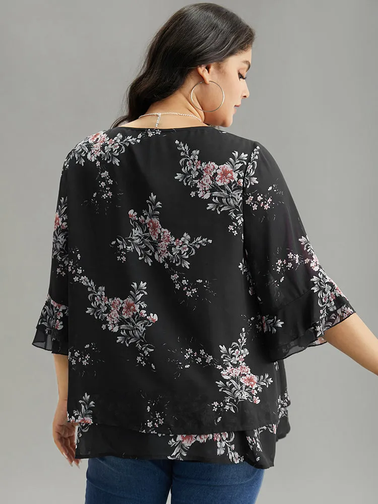 Floral Chiffon Ruffle Sleeve Mesh Patchwork Blouse sold by Bloomchic product image thumbnail 5