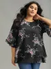 Floral Chiffon Ruffle Sleeve Mesh Patchwork Blouse sold by Bloomchic