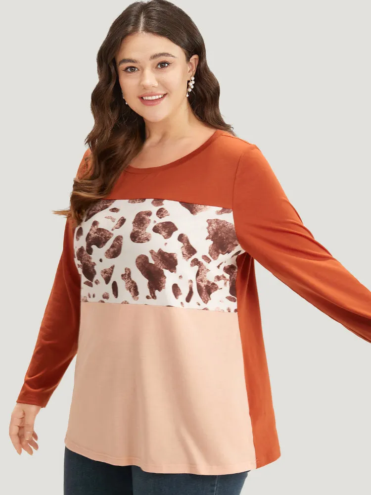 Halloween Cow Pattern Contrast Patchwork T-shirt sold by Bloomchic product image thumbnail 2