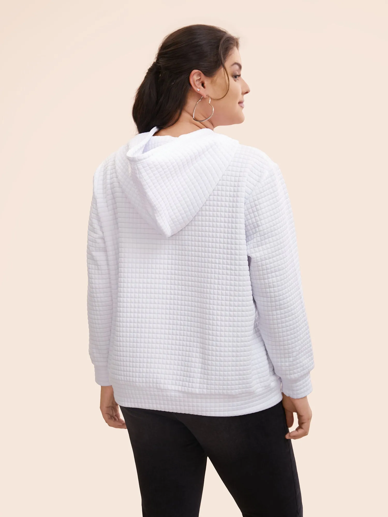 Textured Hooded Drawstring Kangaroo Pocket Sweatshirt sold by Bloomchic product image thumbnail 2