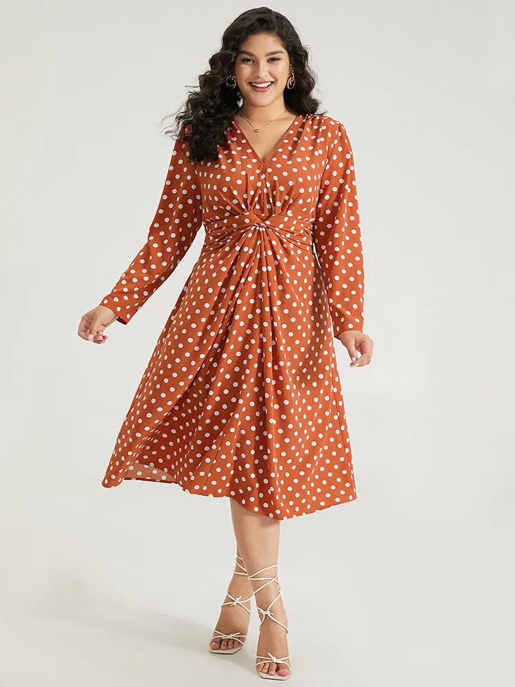 Polka Dot Pocket V Neck Twist Front Ties Dress sold by Bloomchic