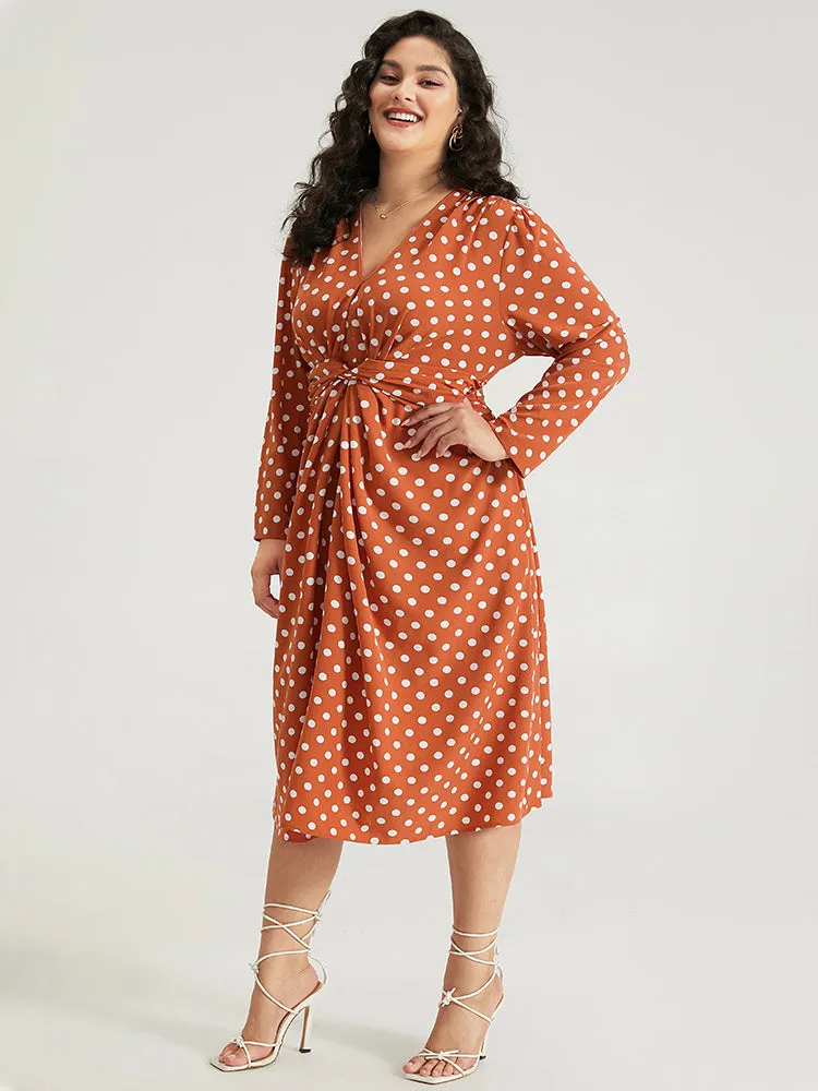 Polka Dot Pocket V Neck Twist Front Ties Dress sold by Bloomchic product image thumbnail 2