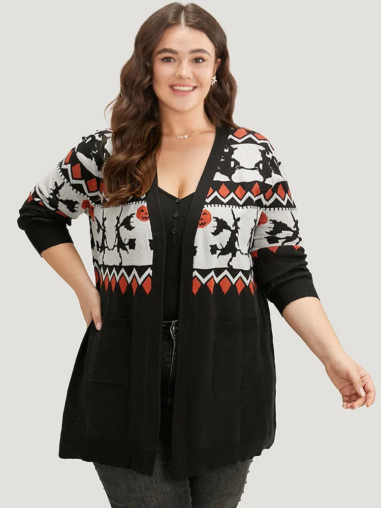 Halloween Geo & Witch Print Open Front Cardigan sold by Bloomchic product image thumbnail 5