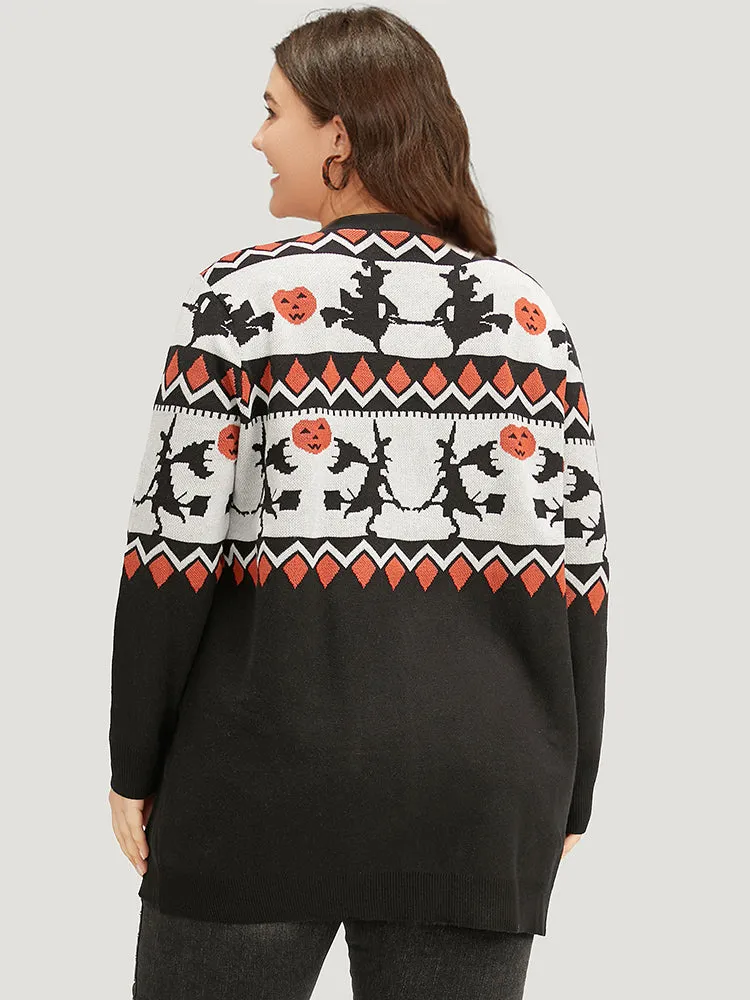 Halloween Geo & Witch Print Open Front Cardigan sold by Bloomchic product image thumbnail 2