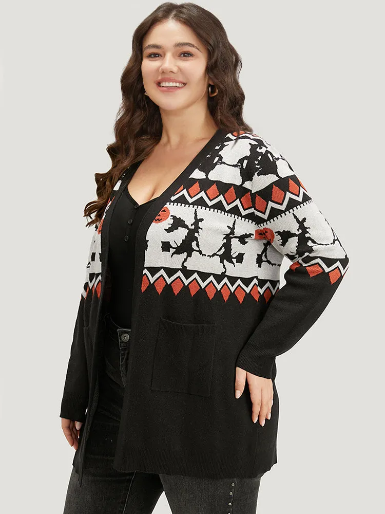 Halloween Geo & Witch Print Open Front Cardigan sold by Bloomchic product image thumbnail 3