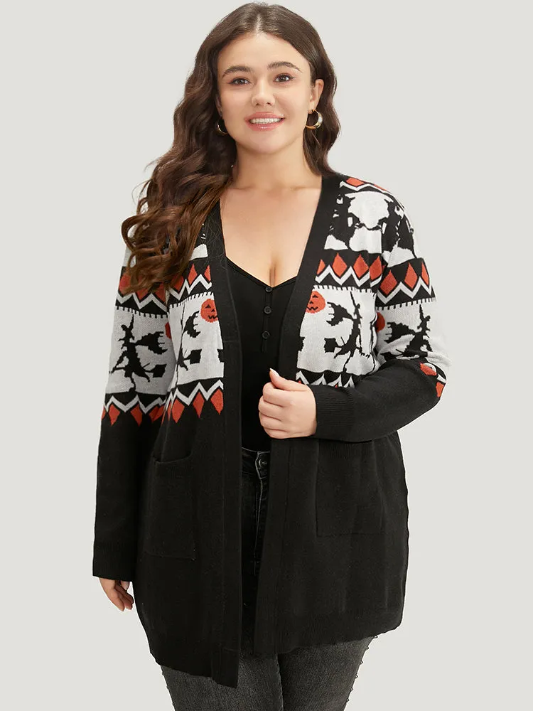 Halloween Geo & Witch Print Open Front Cardigan sold by Bloomchic product image thumbnail 4