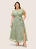 Overlap Collar Mesh Floral Embroidered Dress sold by Bloomchic