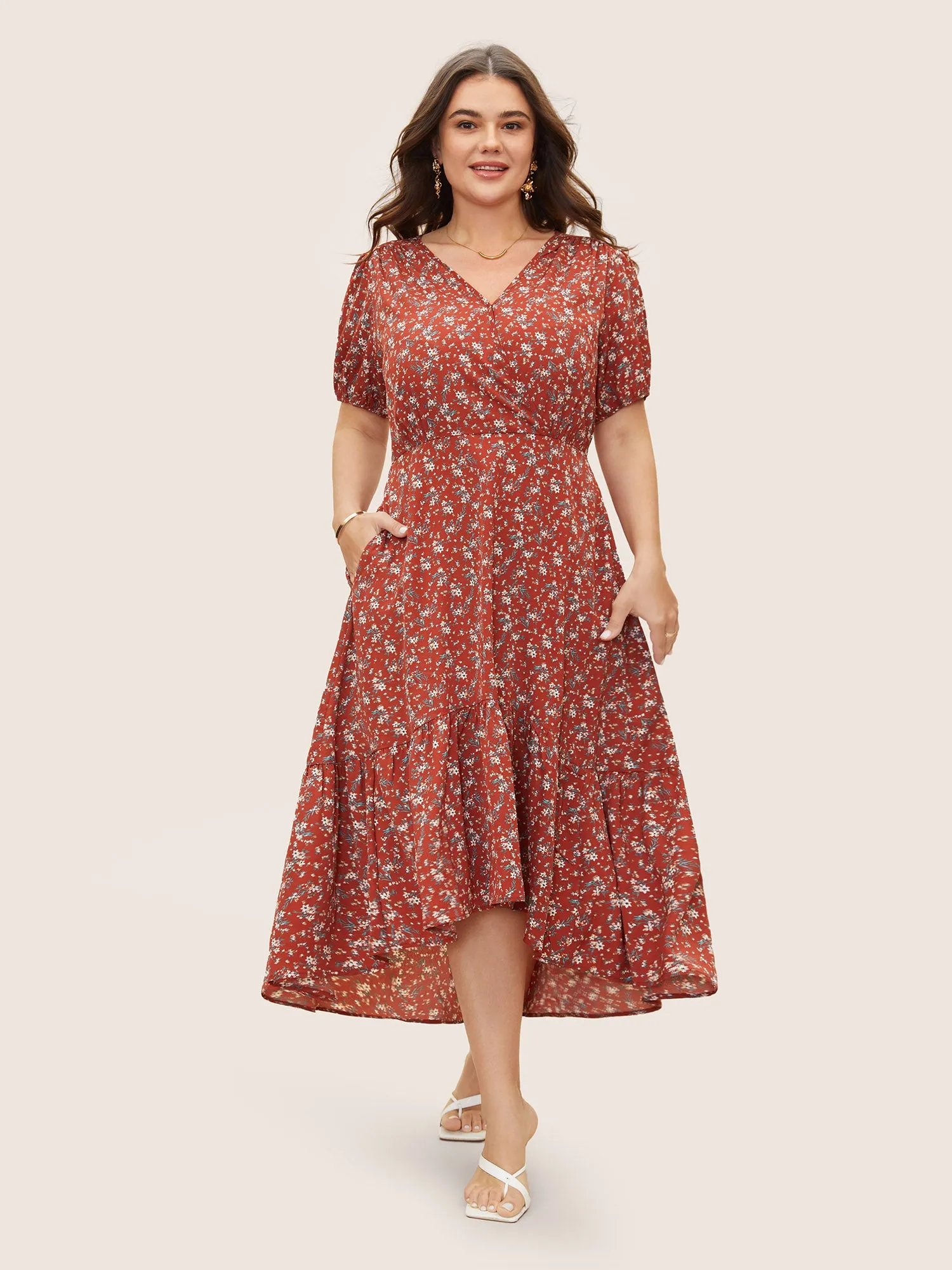 V Neck Ditsy Floral Puff Sleeve Dress sold by Bloomchic product image thumbnail 2