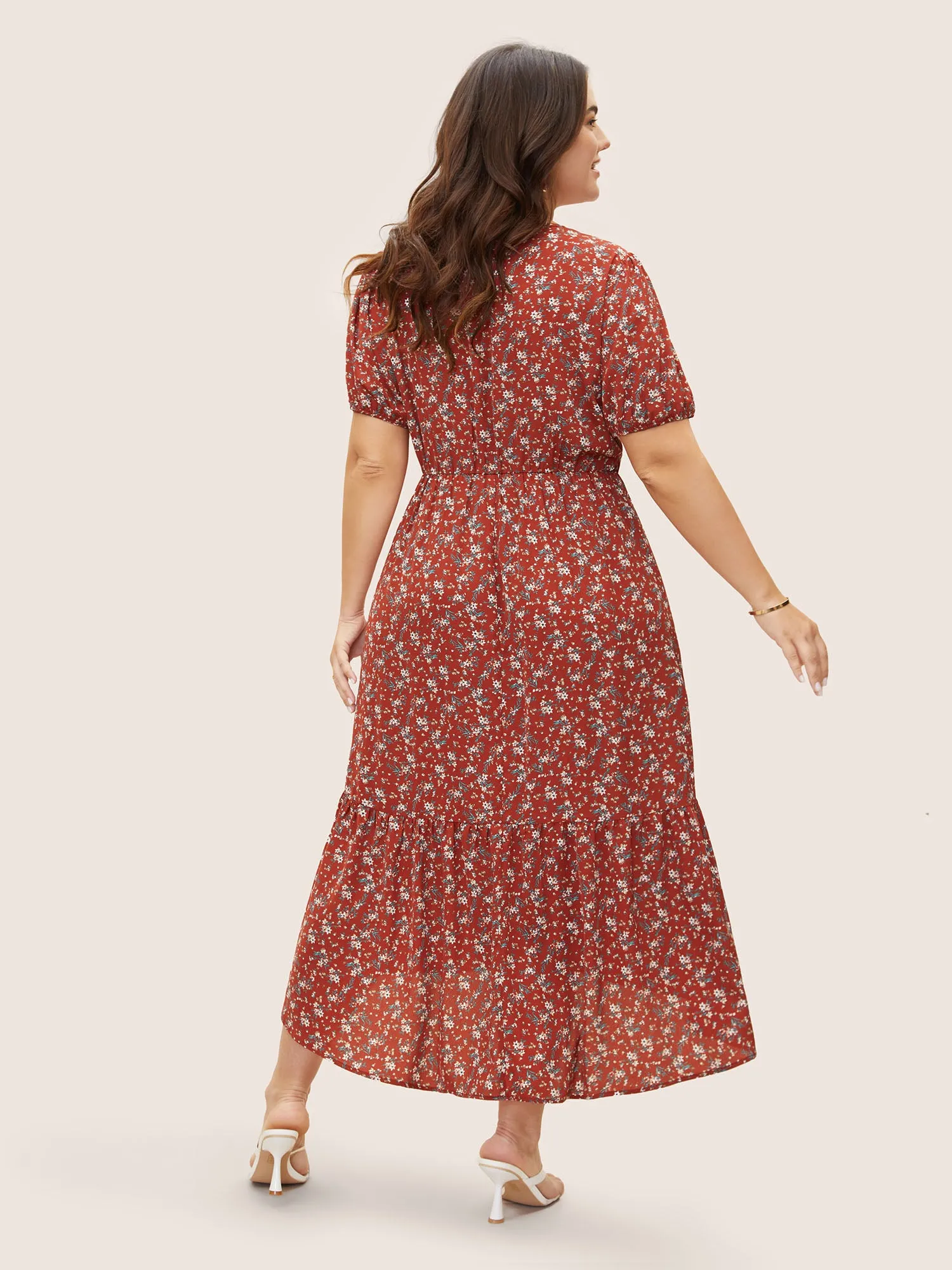 V Neck Ditsy Floral Puff Sleeve Dress sold by Bloomchic product image thumbnail 3