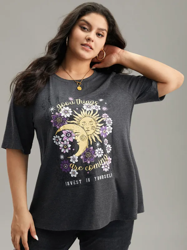 Horoscope Print Round Neck T-shirt sold by Bloomchic