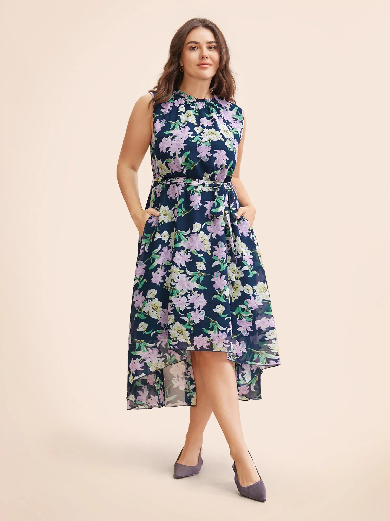 Floral Mock Neck Asymmetrical Hem Dress sold by Bloomchic product image thumbnail 2