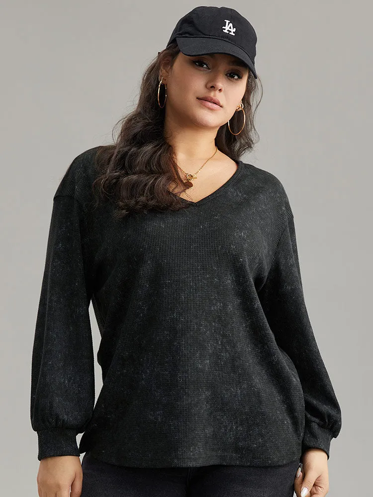 Waffle Knit Heather V Neck T-shirt sold by Bloomchic