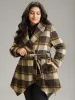 Plaid Belted Lapel Collar Hanky Hem Coat sold by Bloomchic