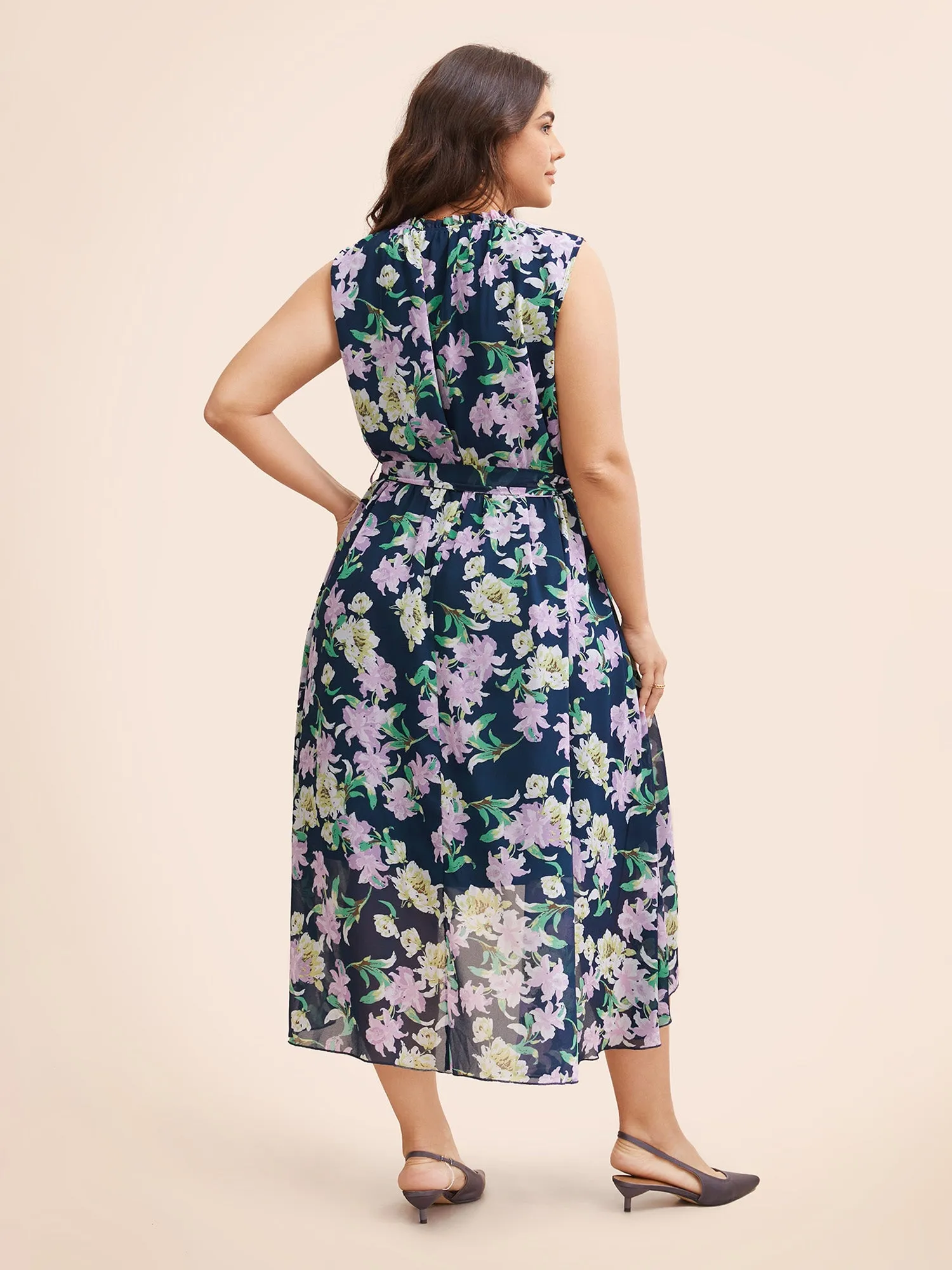Floral Mock Neck Asymmetrical Hem Dress sold by Bloomchic product image thumbnail 3