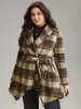 Plaid Belted Lapel Collar Hanky Hem Coat sold by Bloomchic