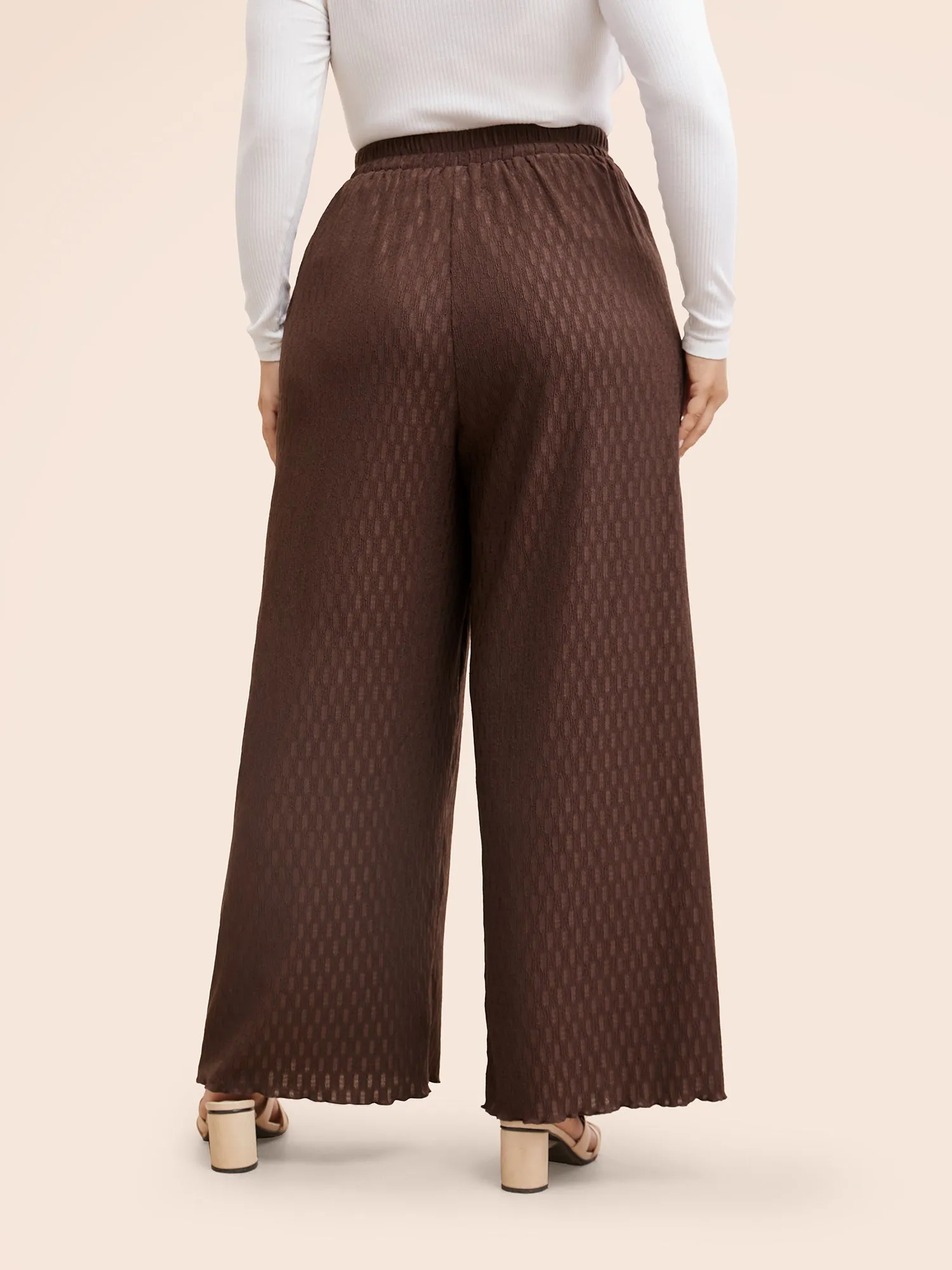Plain Textured Elastic Waist Wide Leg Pants sold by Bloomchic product image thumbnail 2