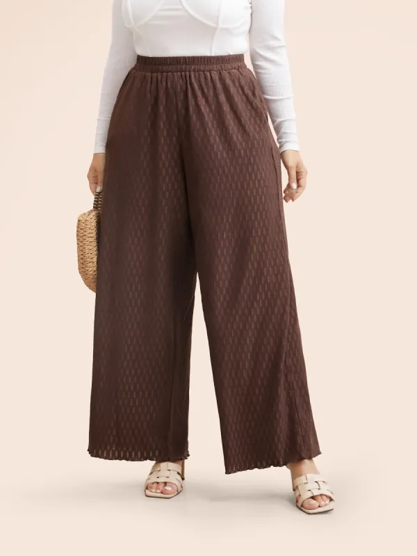 Plain Textured Elastic Waist Wide Leg Pants sold by Bloomchic