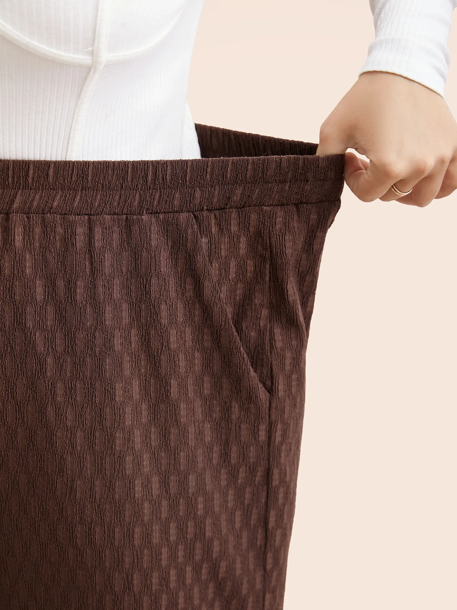 Plain Textured Elastic Waist Wide Leg Pants sold by Bloomchic product image thumbnail 4