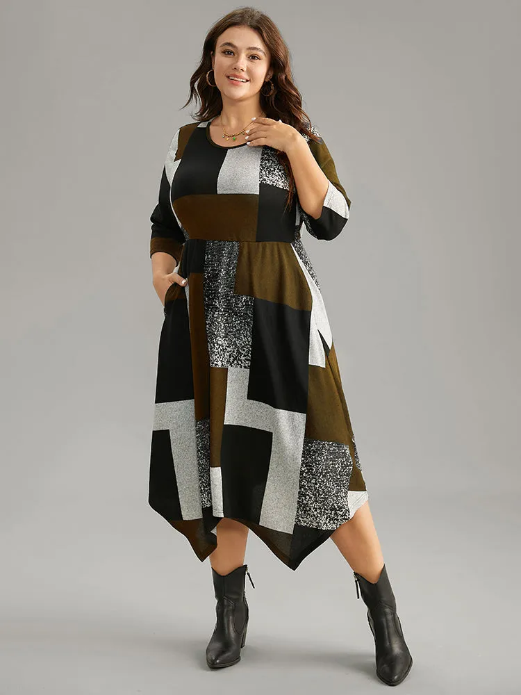 Colorblock Contrast Round Neck Elastic Waist Dress sold by Bloomchic product image thumbnail 2