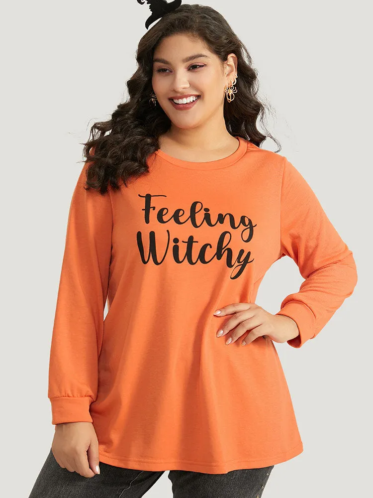 Halloween Letter Print Round Neck Sweatshirt sold by Bloomchic