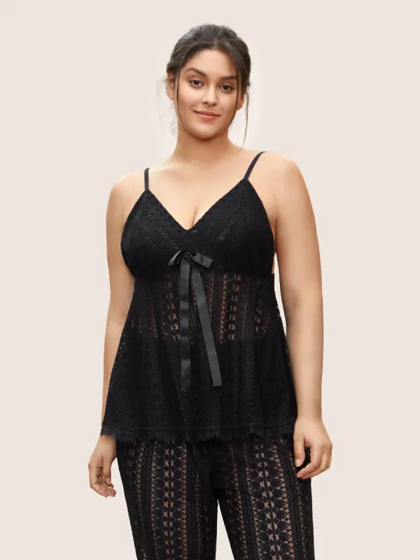 Lace Panel Bowknot Ribbon Cami Sleep Top sold by Bloomchic