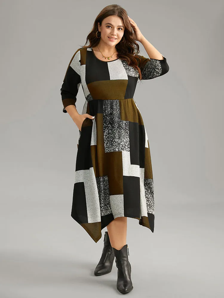 Colorblock Contrast Round Neck Elastic Waist Dress sold by Bloomchic