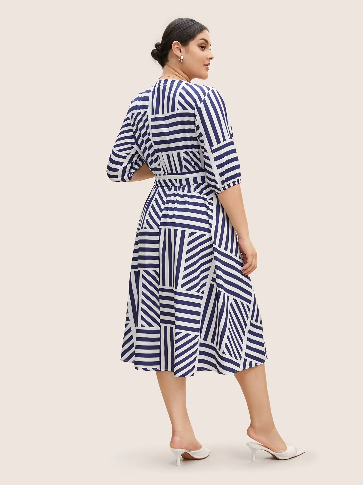 Striped Notched Collar Belted Midi Dress sold by Bloomchic product image thumbnail 3