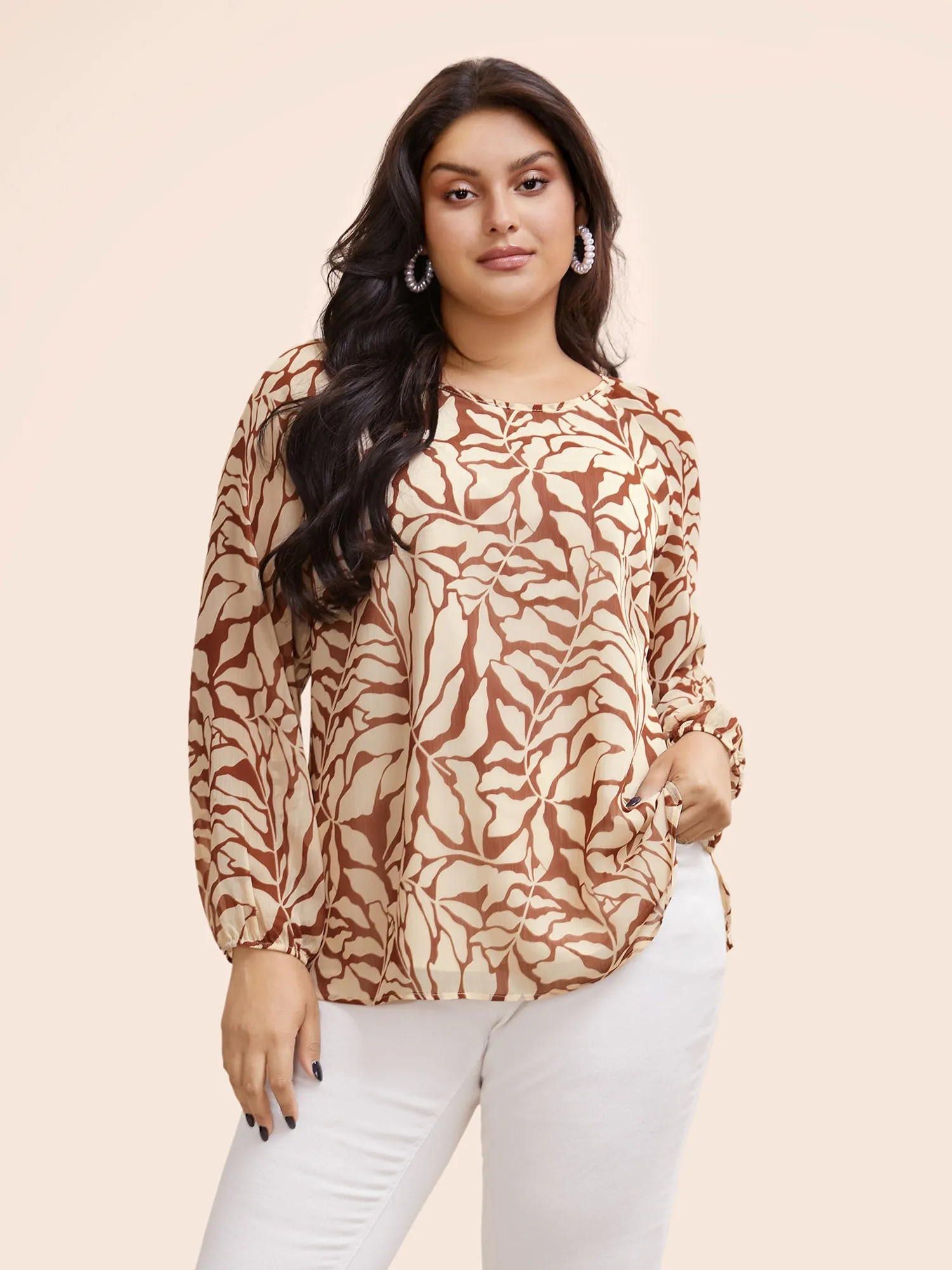 Silhouette Floral Print Lantern Sleeve Blouse sold by Bloomchic