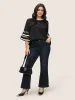 Contrast Patchwork Mesh Bell Sleeve Blouse sold by Bloomchic