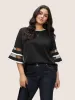 Contrast Patchwork Mesh Bell Sleeve Blouse sold by Bloomchic
