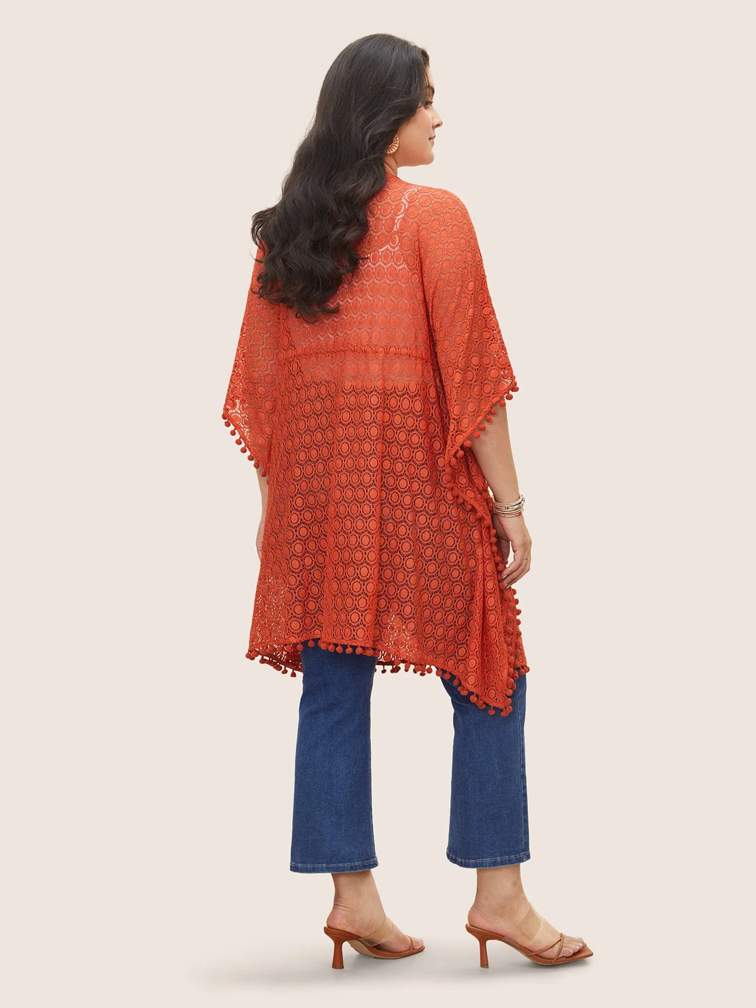 Solid Texture Tassels Drawstring Pompom Trim Cover Up sold by Bloomchic product image thumbnail 4