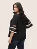 Contrast Patchwork Mesh Bell Sleeve Blouse sold by Bloomchic