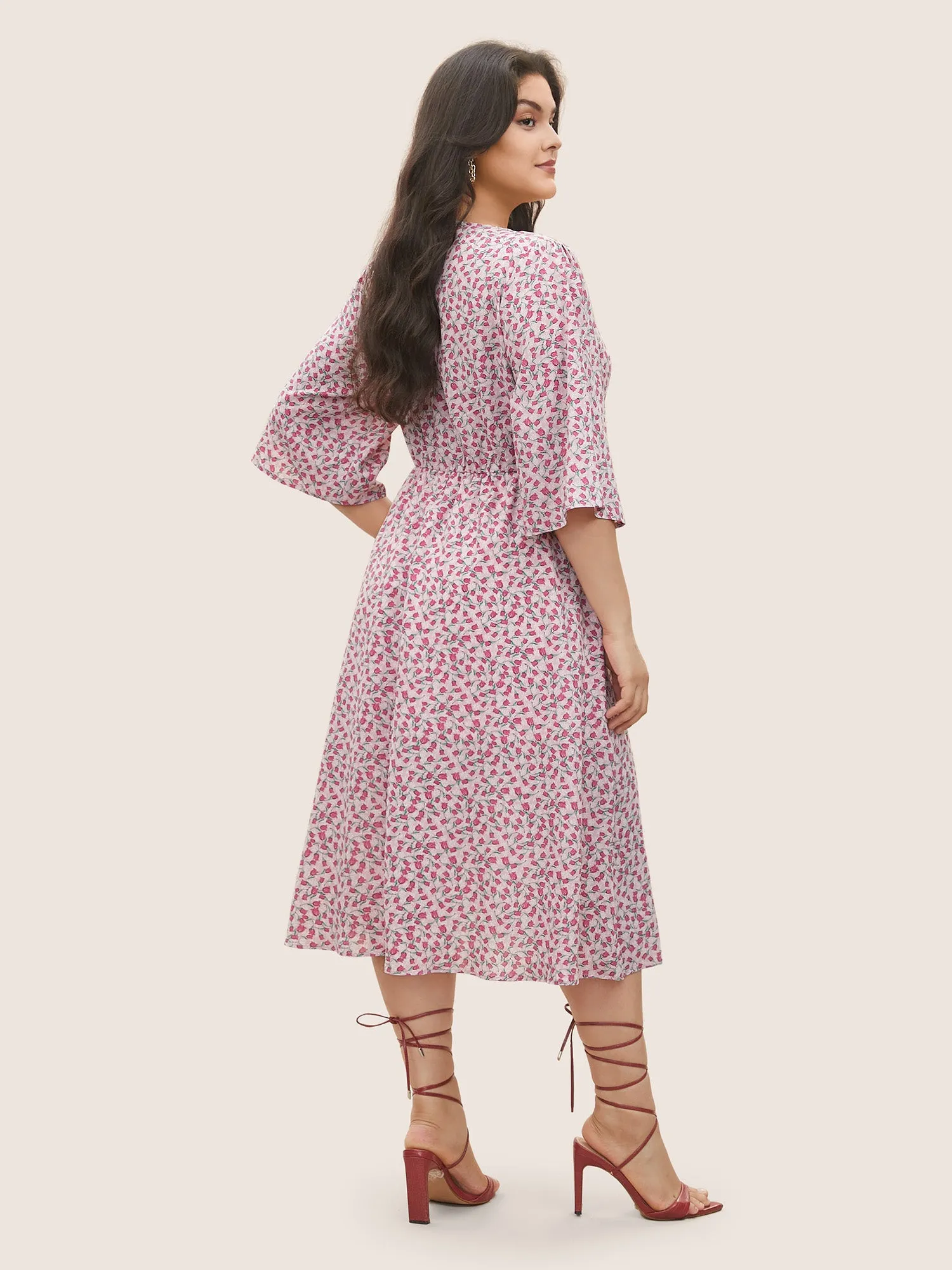 Ditsy Floral Tie Neck Elastic Waist Dress sold by Bloomchic product image thumbnail 4