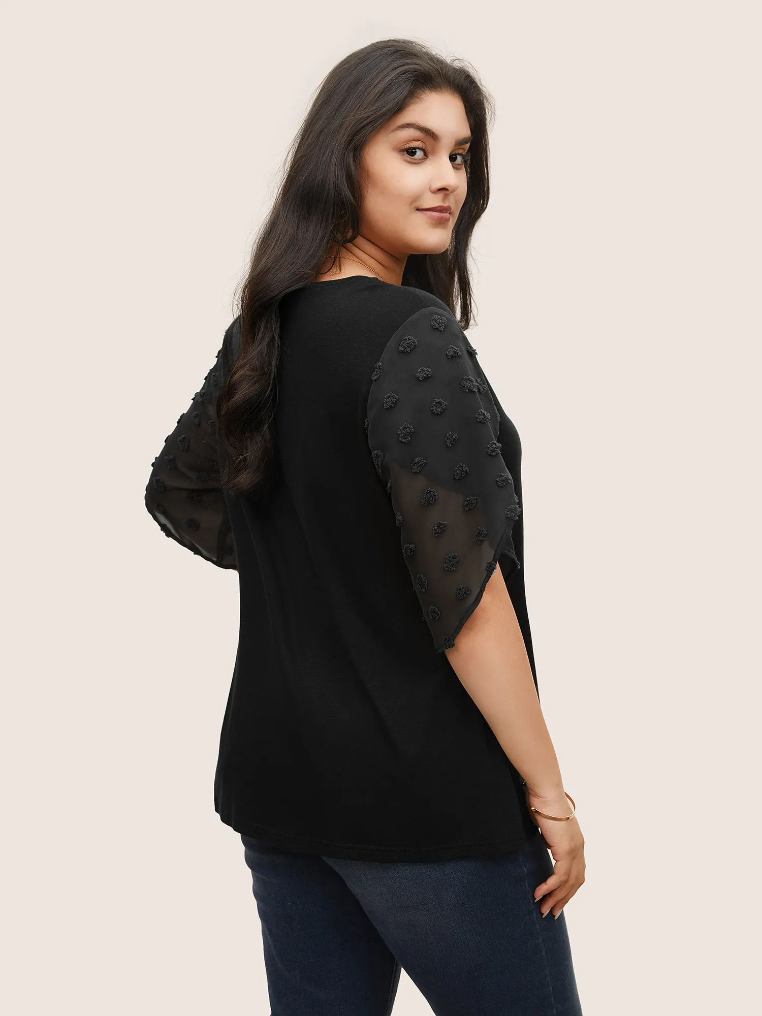 Plisse Chiffon Patchwork Petal Sleeve T-shirt sold by Bloomchic product image thumbnail 2