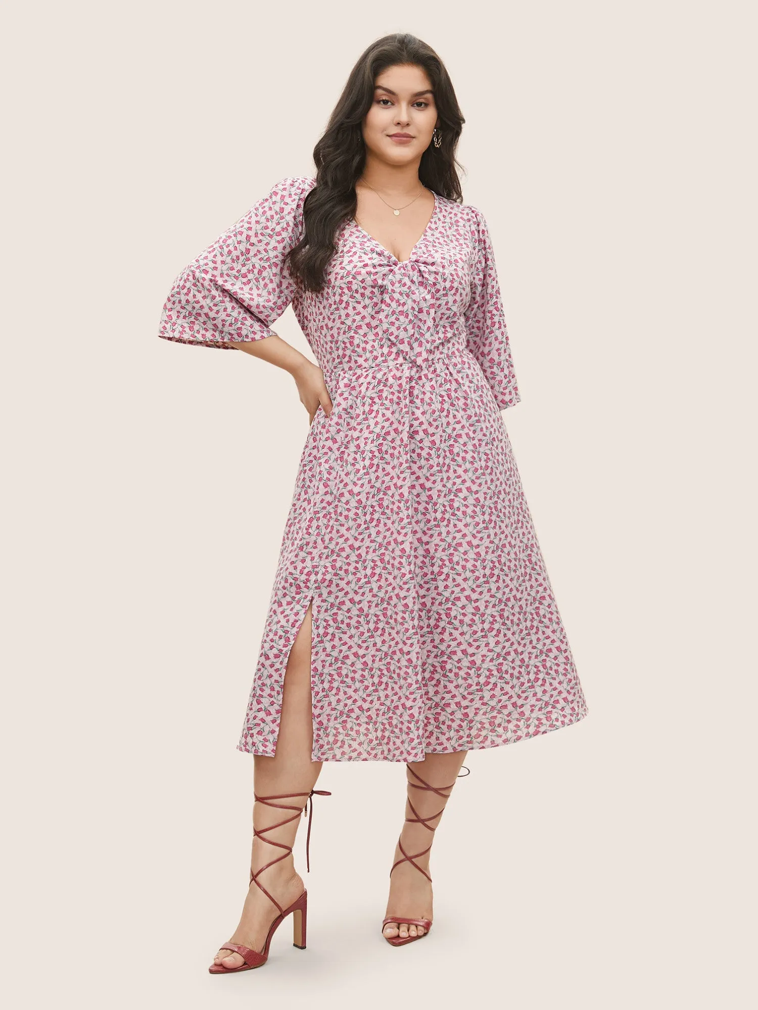 Ditsy Floral Tie Neck Elastic Waist Dress sold by Bloomchic product image thumbnail 2