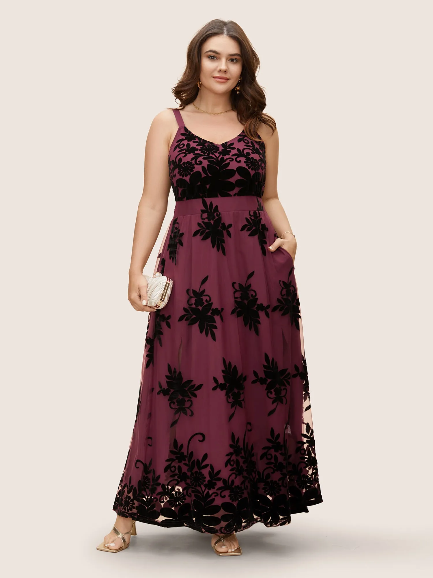 Floral Flocked Tulle Split Hem Dress sold by Bloomchic product image thumbnail 3