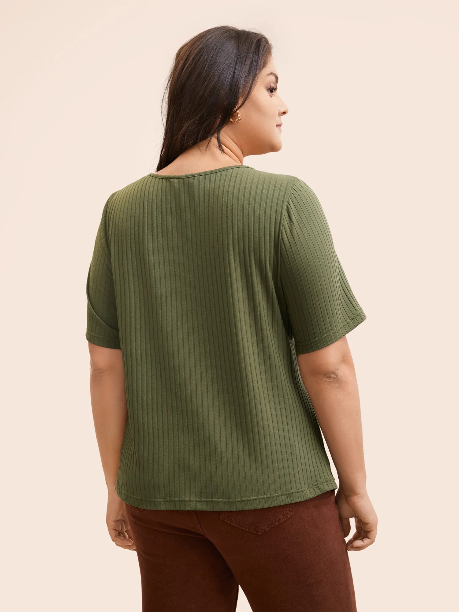 U Neck Pit Strip Button Detail T-shirt sold by Bloomchic product image thumbnail 4