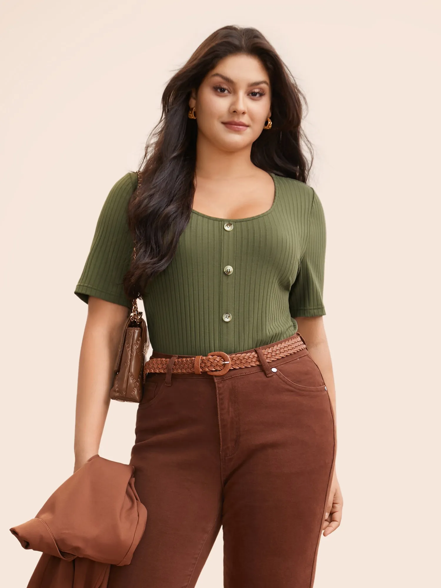 U Neck Pit Strip Button Detail T-shirt sold by Bloomchic product image thumbnail 2