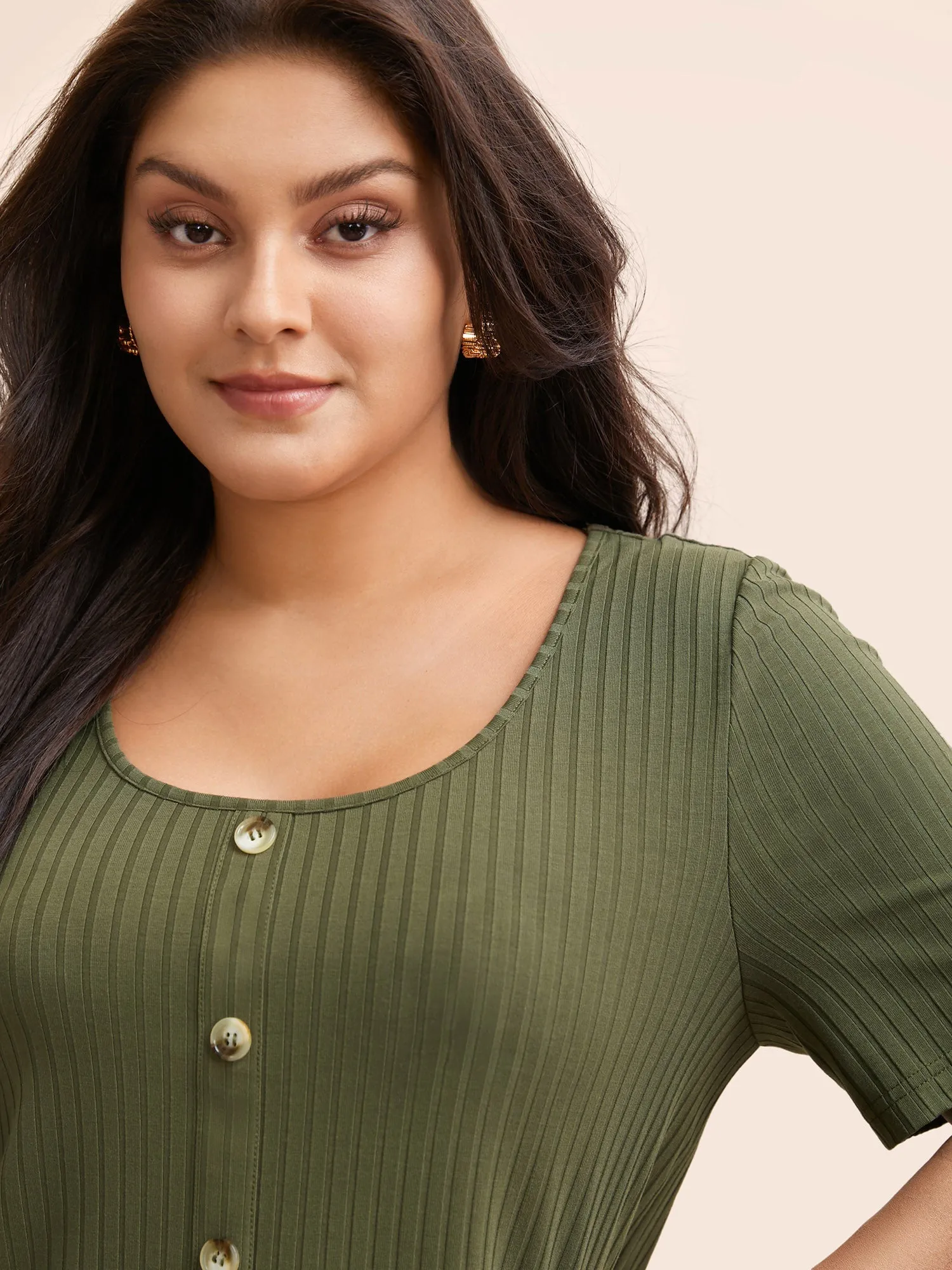 U Neck Pit Strip Button Detail T-shirt sold by Bloomchic product image thumbnail 3