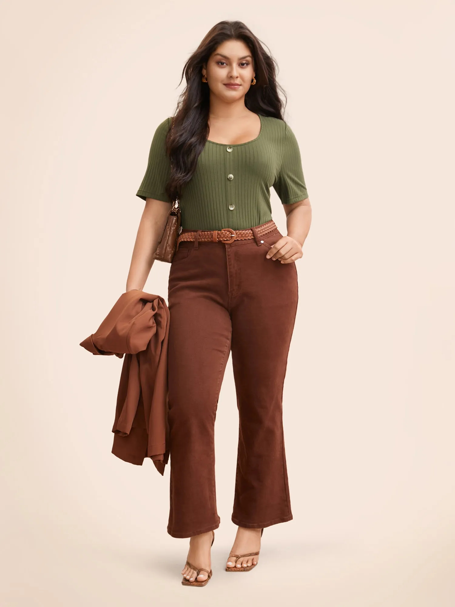 U Neck Pit Strip Button Detail T-shirt sold by Bloomchic product image thumbnail 5
